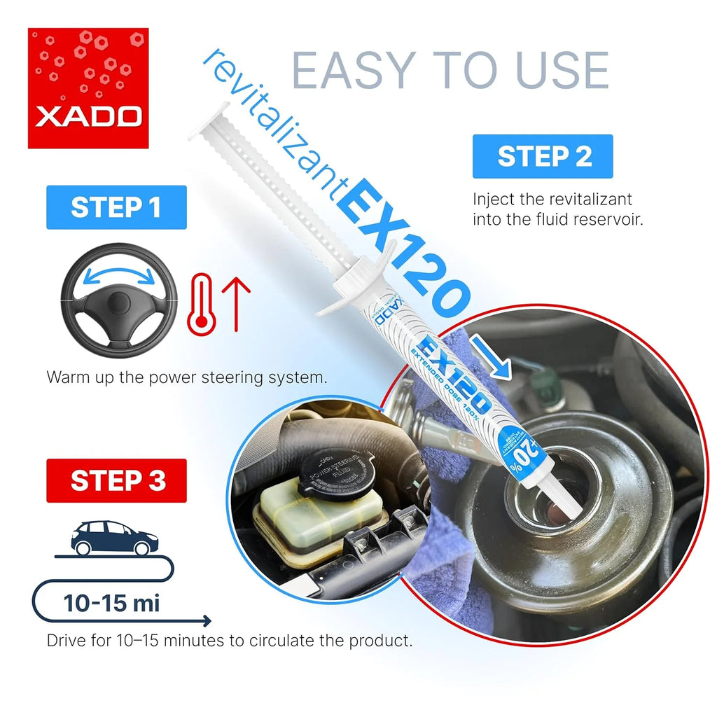 XADO EX120 Power Steering Revitalizant 8ml – Hydraulic Pump Repair & Noise Eliminator