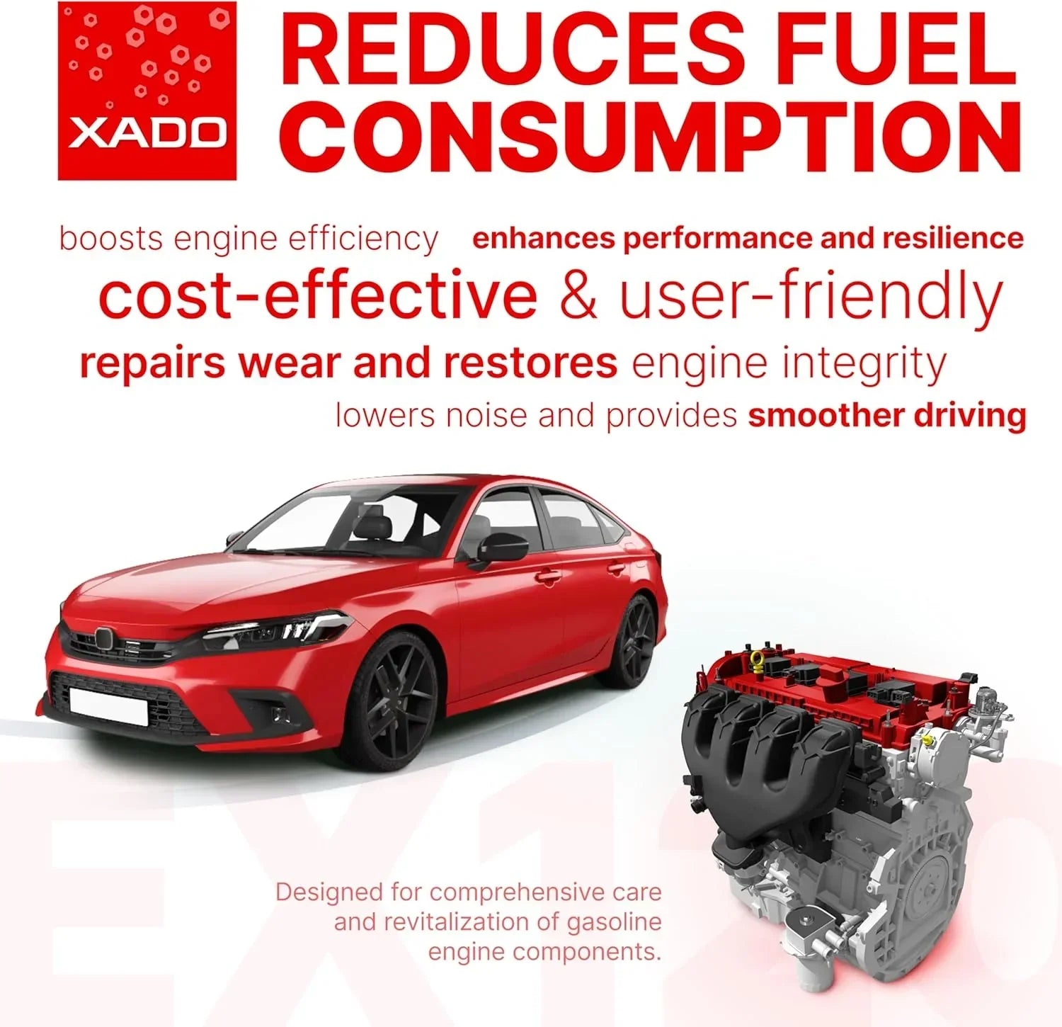 XADO EX120 Gas Engine Restoration Treatment 8ml – 3-Stage Cermet Rebuild for Turbo & Naturally Aspirated Engines