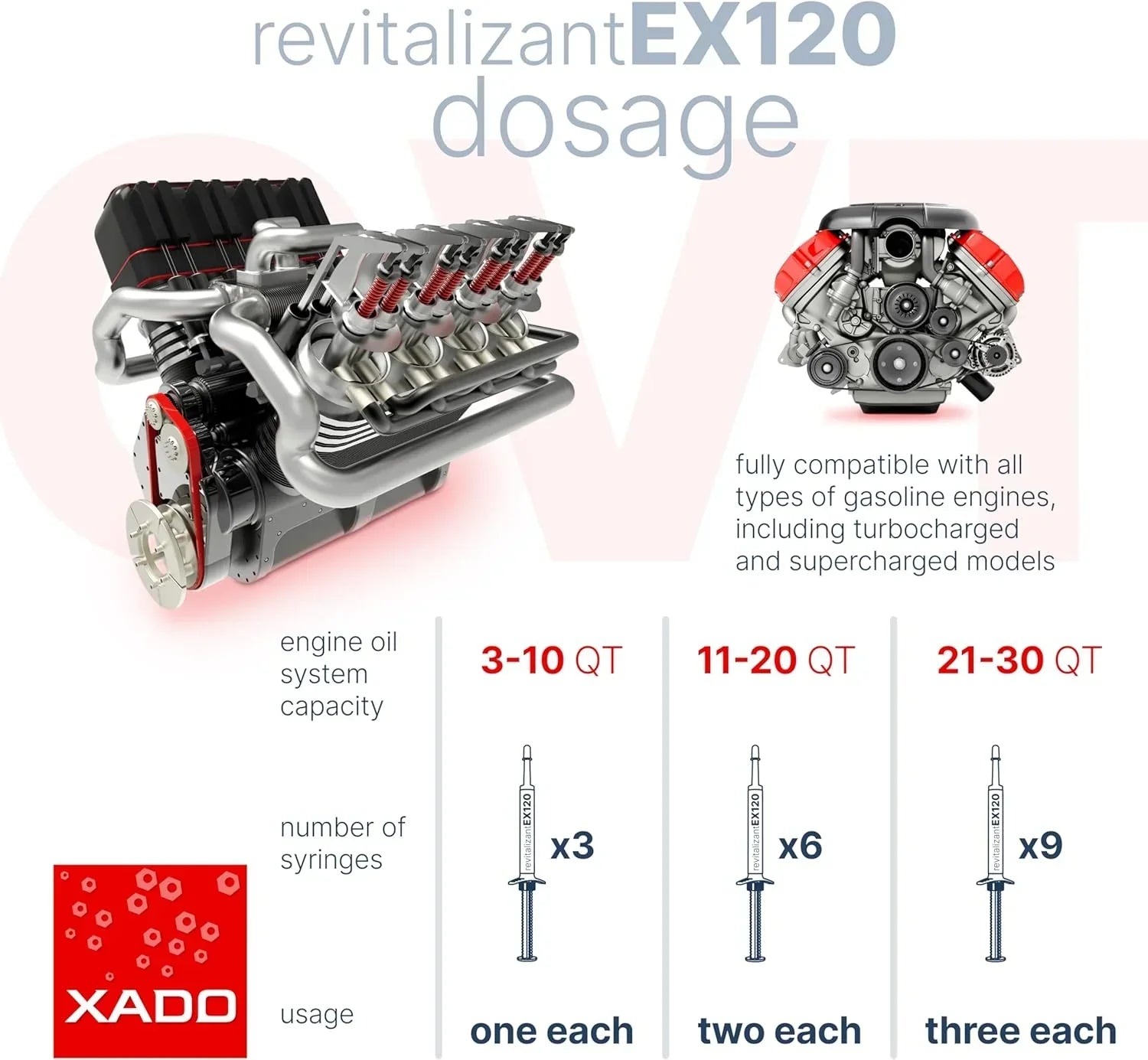 XADO EX120 Gas Engine Restoration Treatment 8ml – 3-Stage Cermet Rebuild for Turbo & Naturally Aspirated Engines
