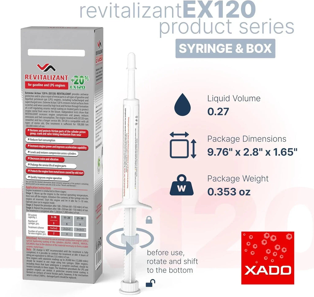 XADO EX120 Gas Engine Restoration Treatment 8ml – 3-Stage Cermet Rebuild for Turbo & Naturally Aspirated Engines