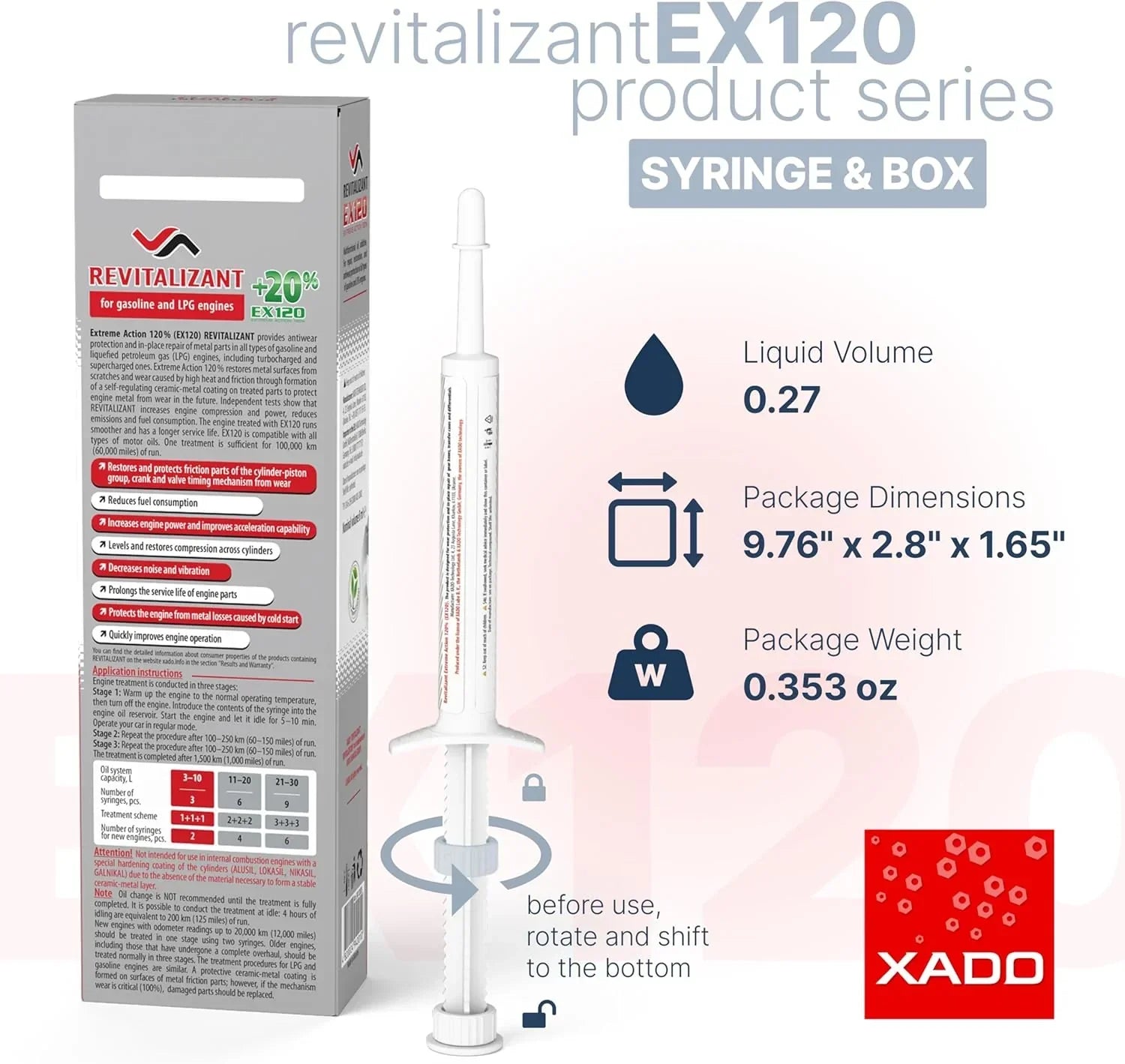 XADO EX120 Gas Engine Restoration Treatment 8ml – 3-Stage Cermet Rebuild for Turbo & Naturally Aspirated Engines